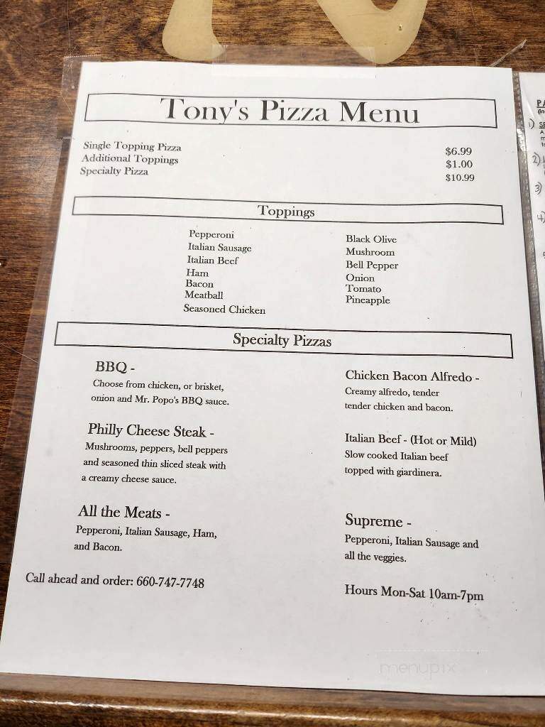 Tony's Market Italian Deli - Warrensburg, MO menu_pic