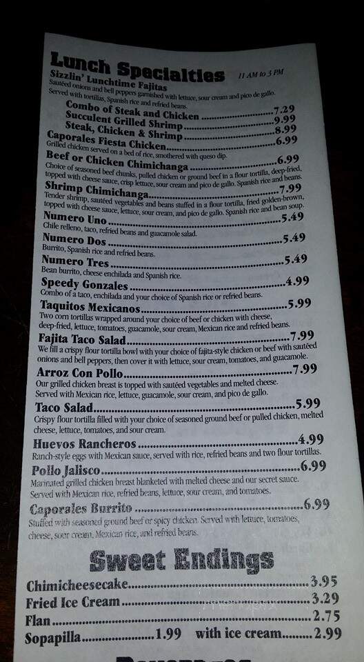 Caporales Mexican Grill - Byram, MS menu_pic
