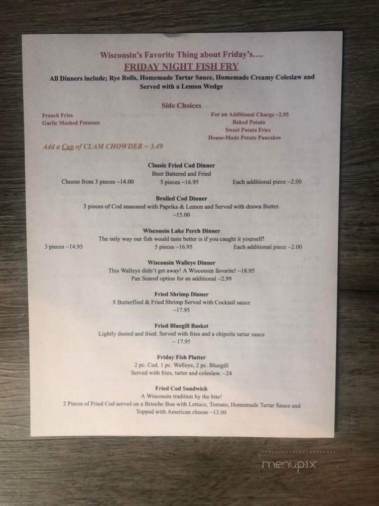 Pleasant Hill Inn - Richfield, WI menu_pic