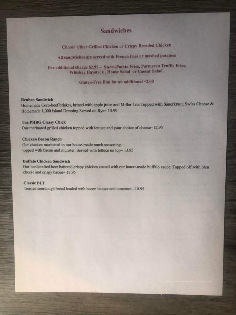 Pleasant Hill Inn - Richfield, WI menu_pic
