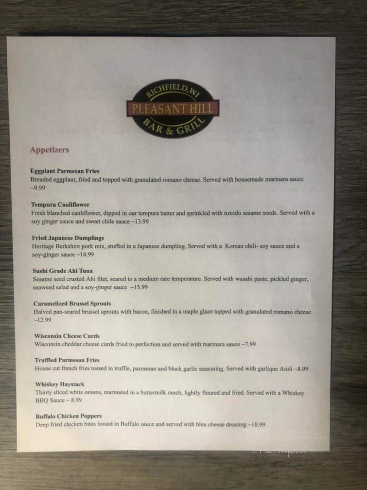 Pleasant Hill Inn - Richfield, WI menu_pic