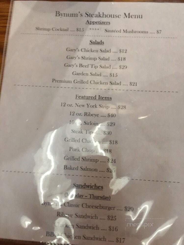 Bynum's Steakhouse - Martinsville, IN menu_pic