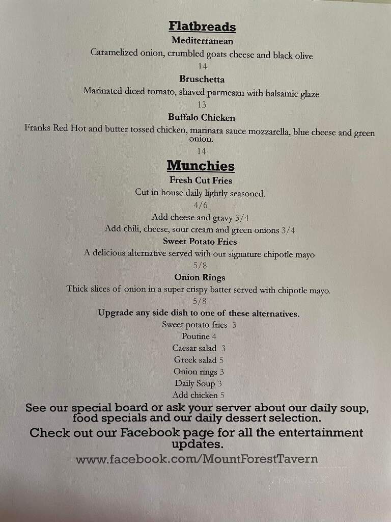Mount Forest Tavern - Mount Forest, ON menu_pic