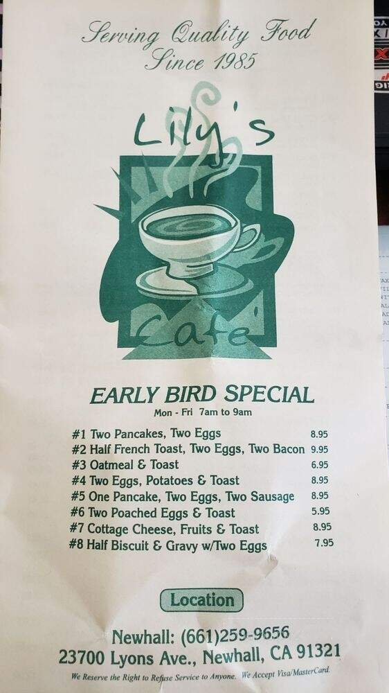 Lily's Cafe - Newhall, CA menu_pic