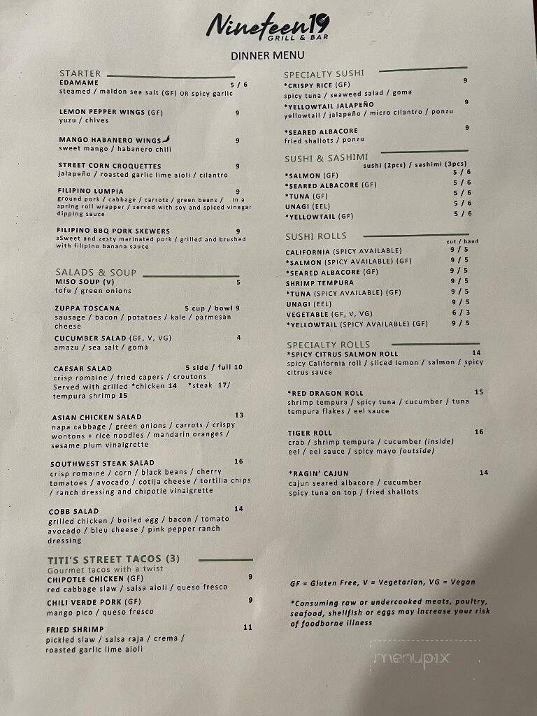 Nineteen19 Grill - Cumberland Gap, TN menu_pic