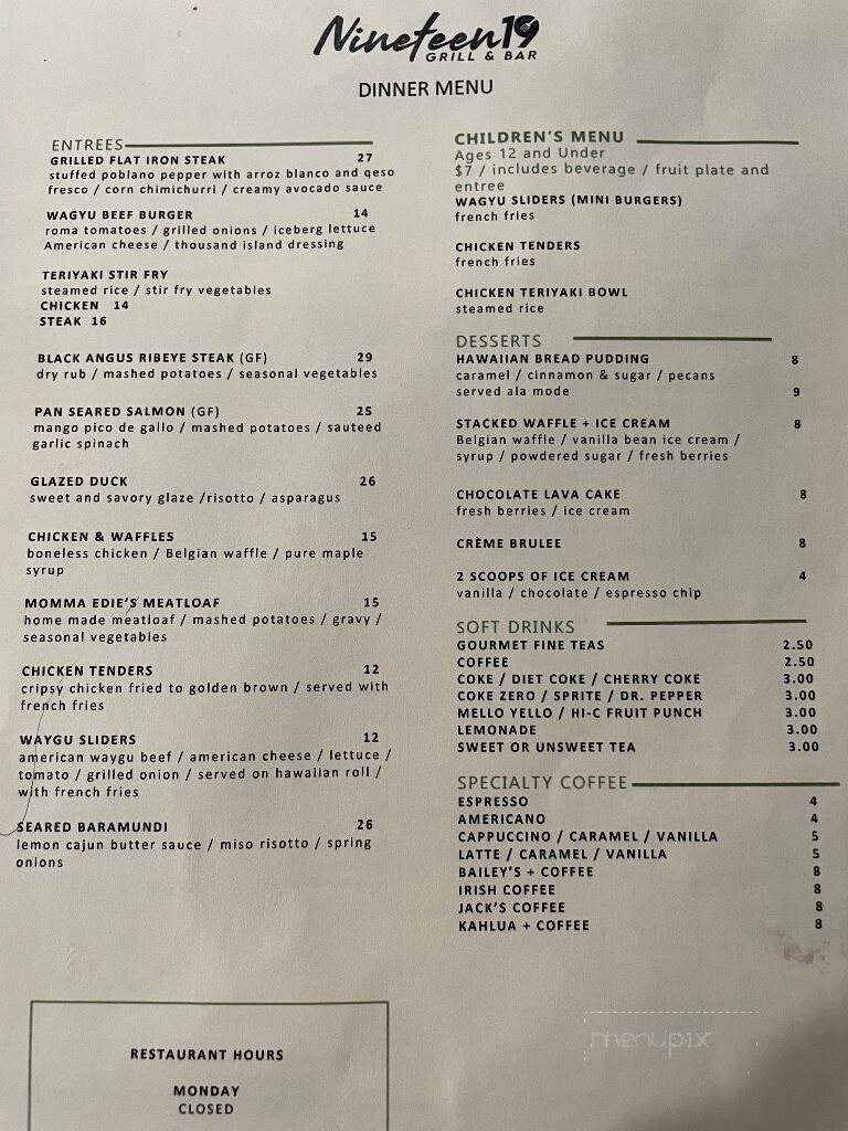 Nineteen19 Grill - Cumberland Gap, TN menu_pic