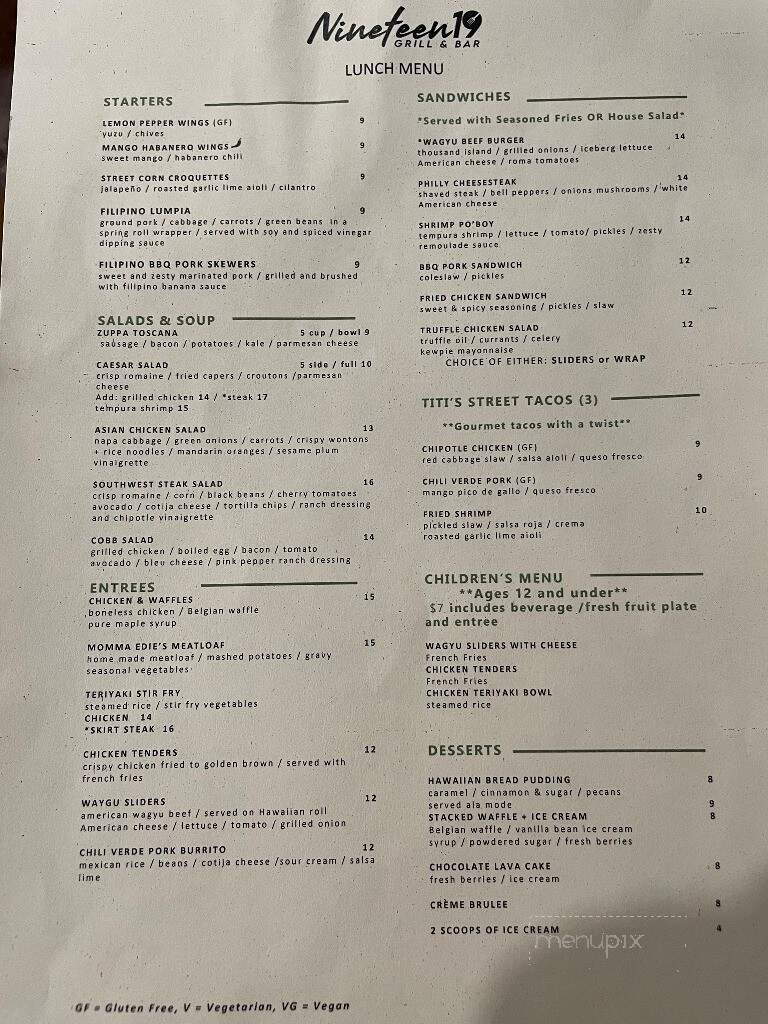 Nineteen19 Grill - Cumberland Gap, TN menu_pic