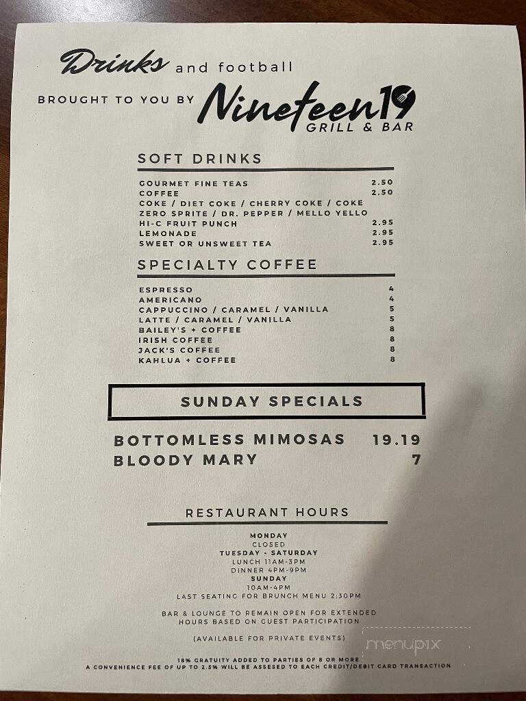 Nineteen19 Grill - Cumberland Gap, TN menu_pic