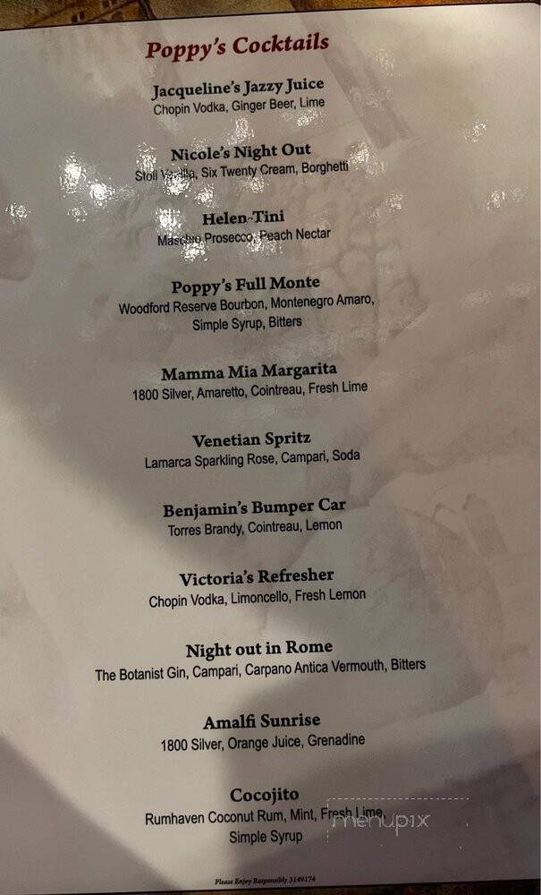 Poppy's Italiano - St. Augustine, FL menu_pic
