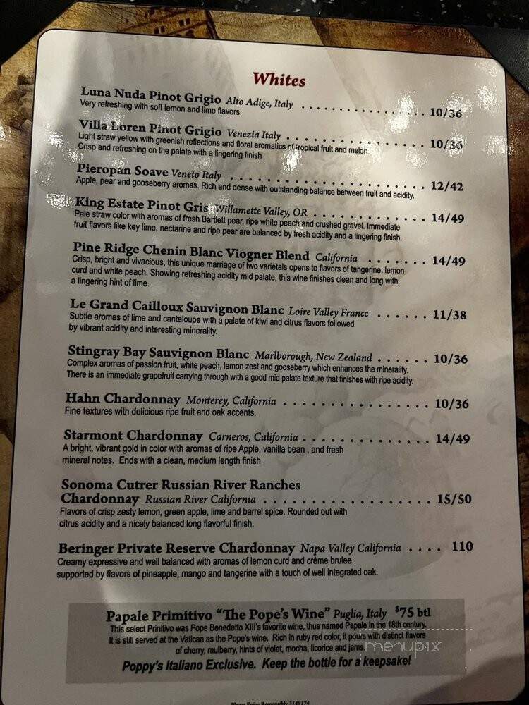 Poppy's Italiano - St. Augustine, FL menu_pic