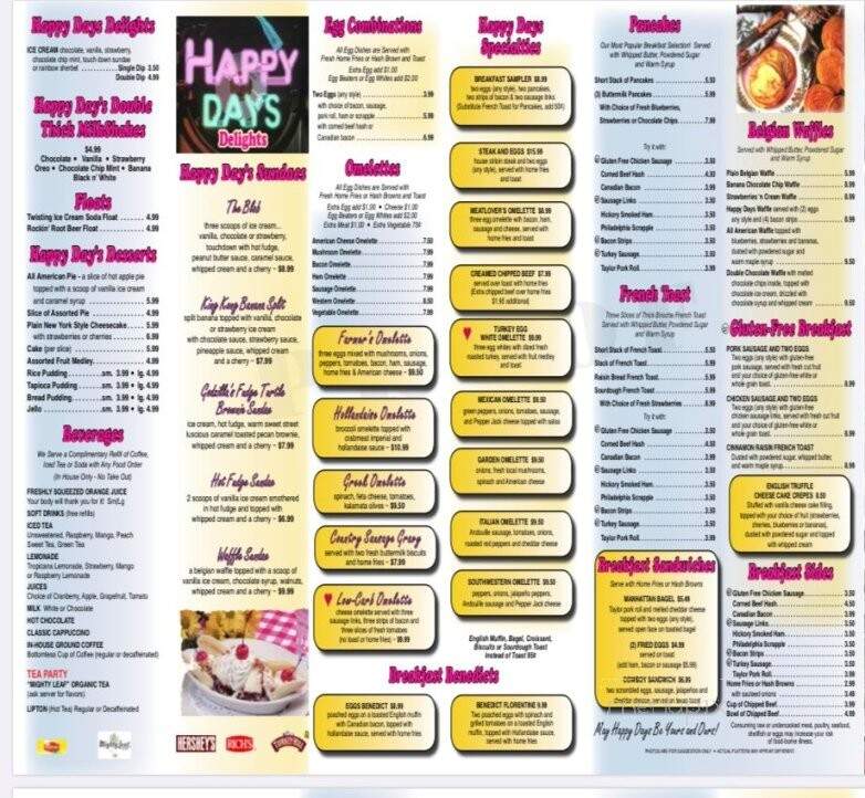 Happy Days Diner - Thorndale, PA menu_pic