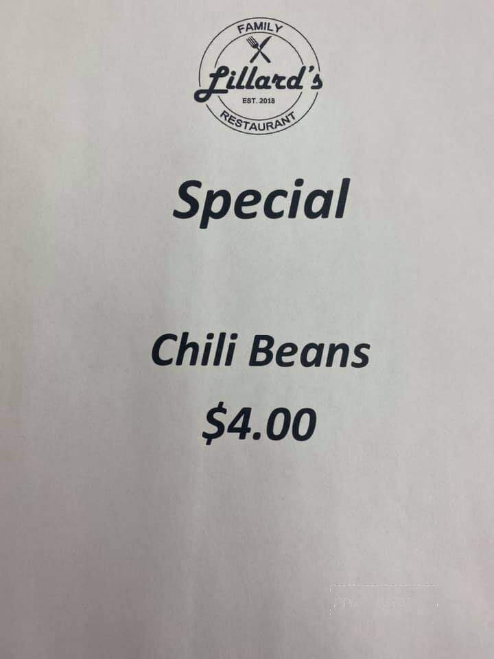 Lillard's Family Restaurant - Providence, NC menu_pic