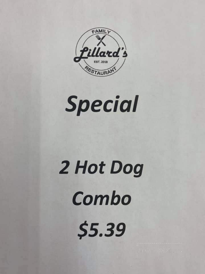 Lillard's Family Restaurant - Providence, NC menu_pic