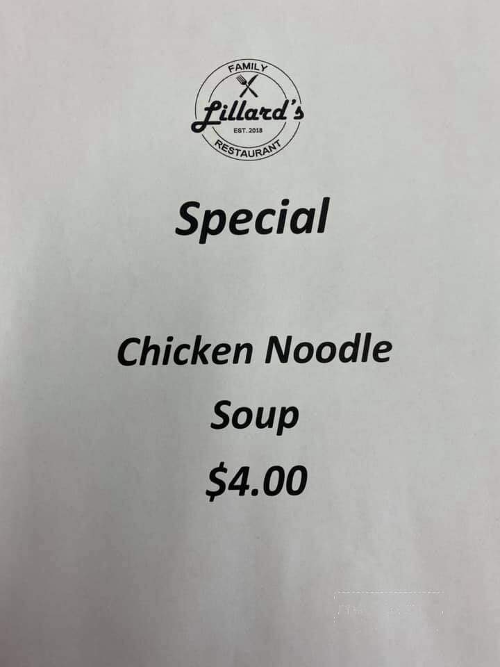 Lillard's Family Restaurant - Providence, NC menu_pic