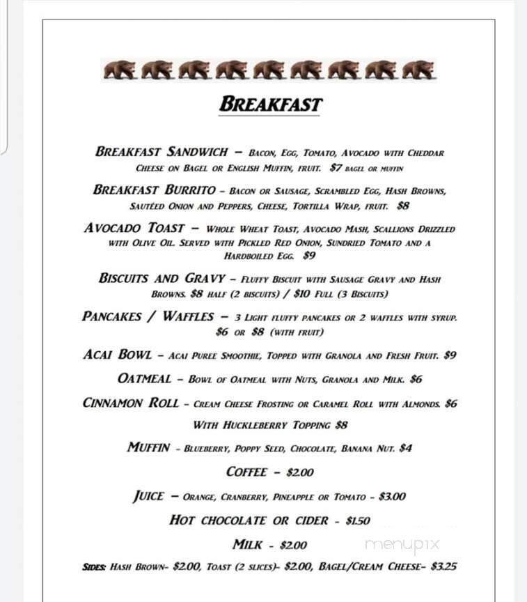 Hungry Bear Steak House - Condon, MT menu_pic
