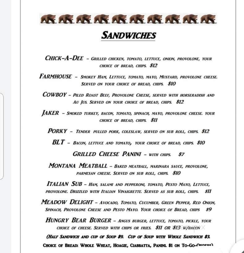 Hungry Bear Steak House - Condon, MT menu_pic