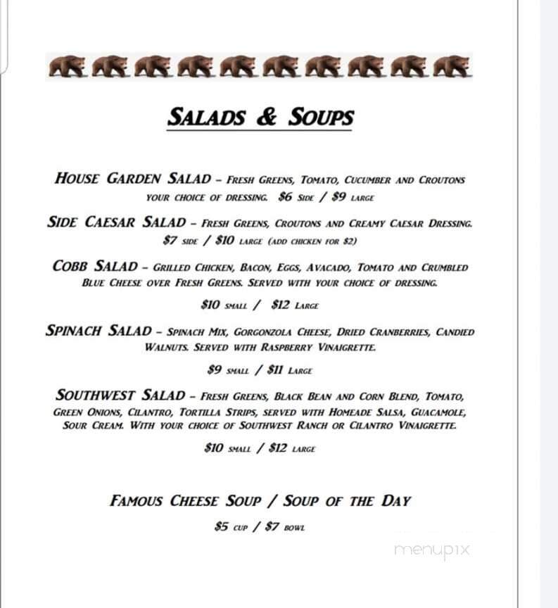 Hungry Bear Steak House - Condon, MT menu_pic