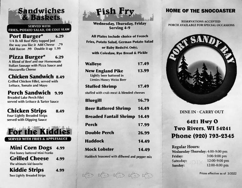 Port Sandy Bay - Two Rivers, WI menu_pic