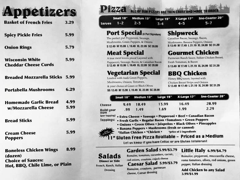 Port Sandy Bay - Two Rivers, WI menu_pic