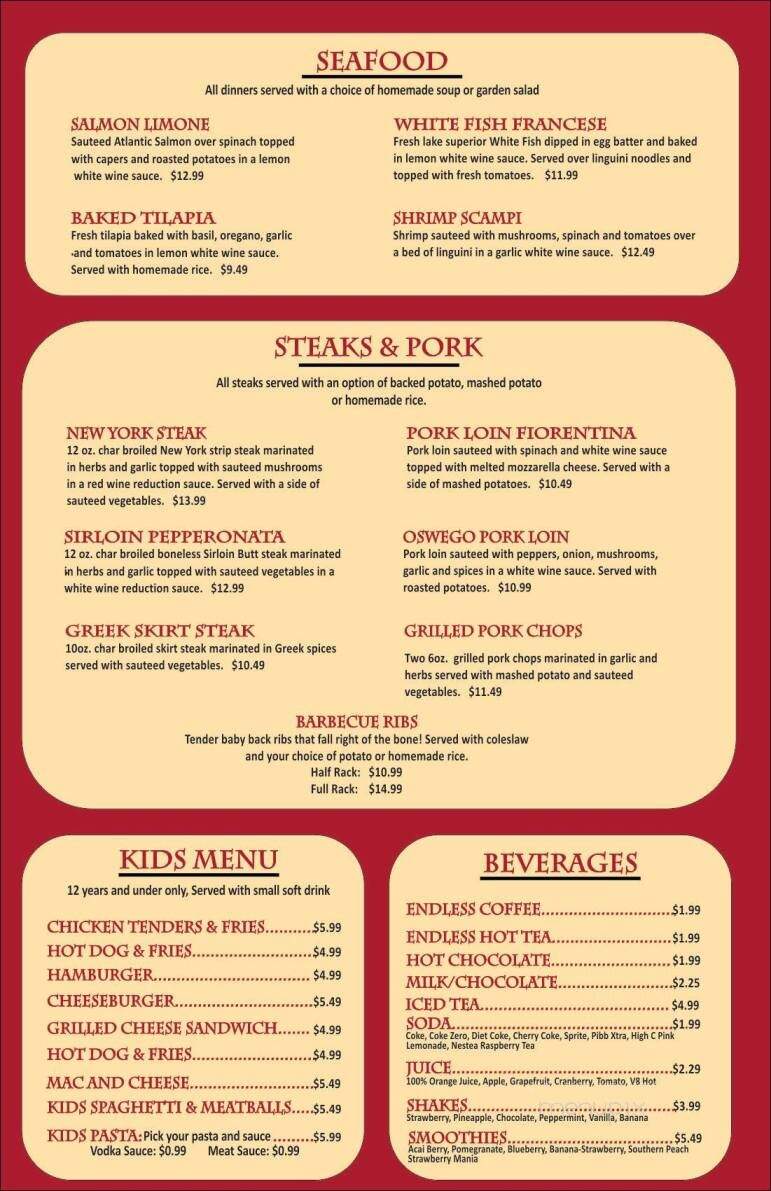 Benny's Place - Oswego, IL menu_pic
