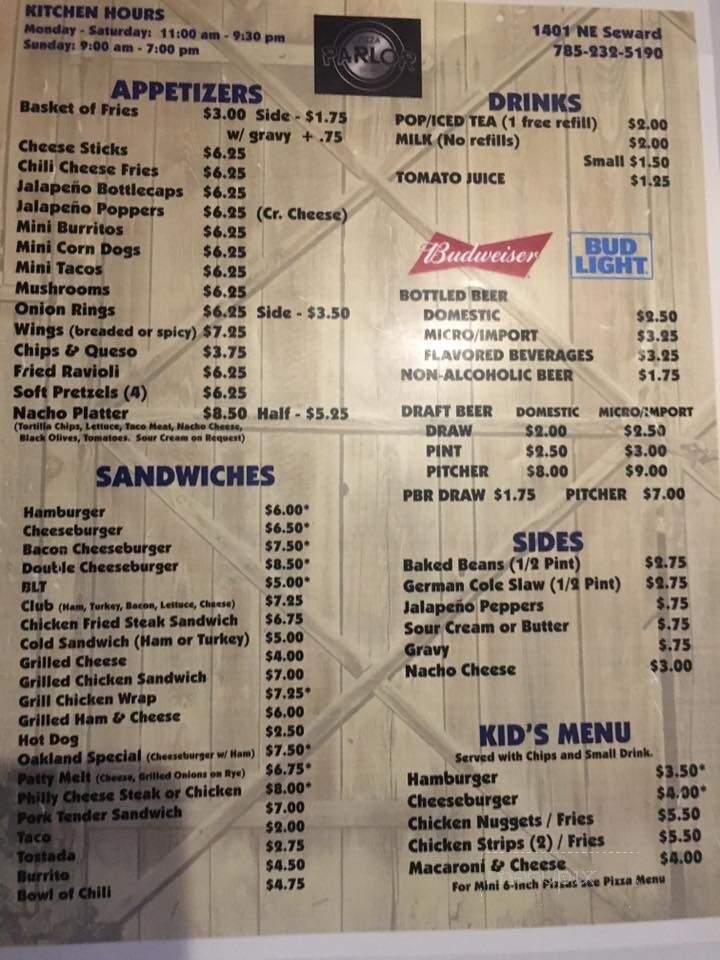 Pizza Parlor - Topeka, KS menu_pic