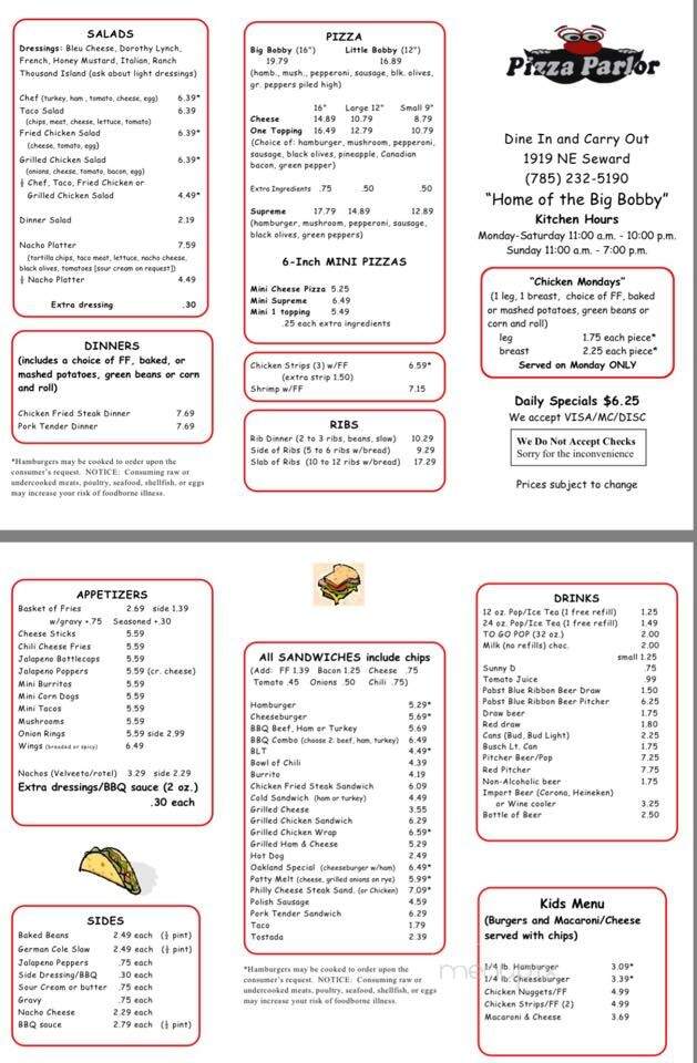 Pizza Parlor - Topeka, KS menu_pic