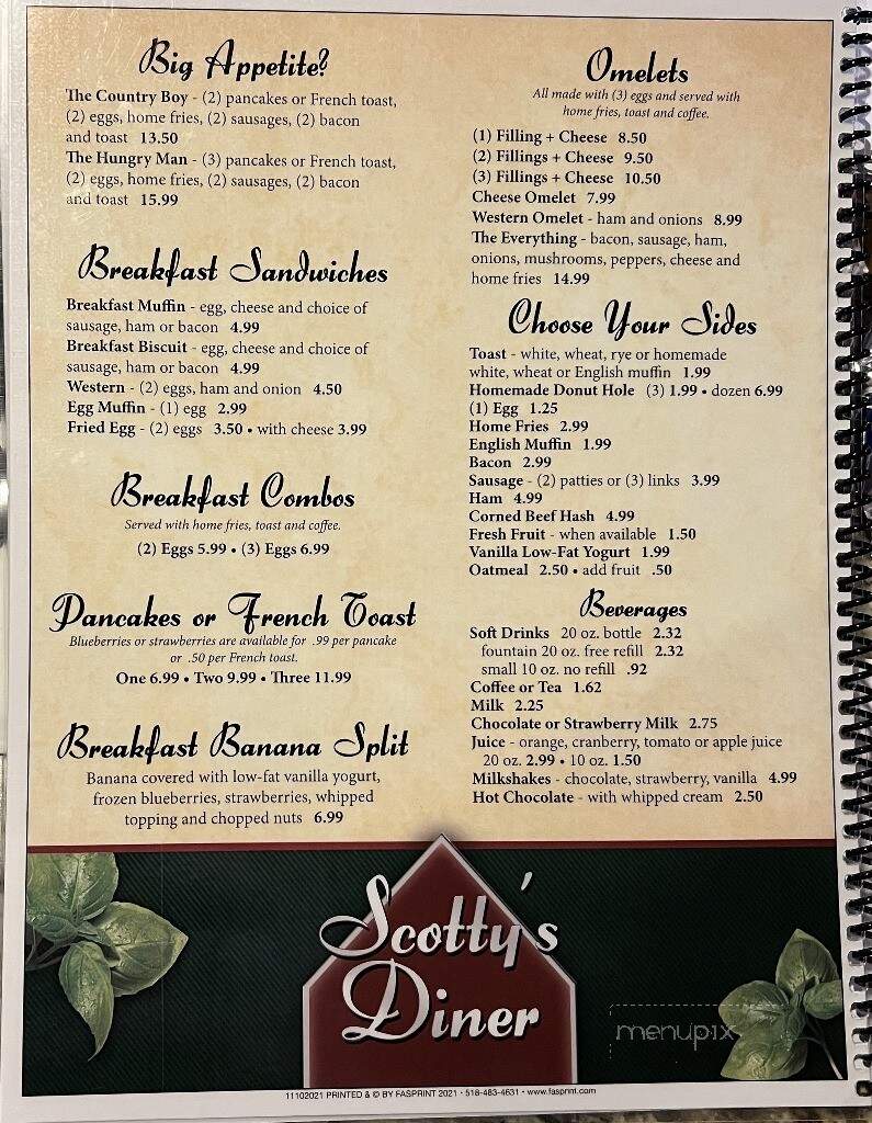 Scotty's Diner - Brushton, NY menu_pic