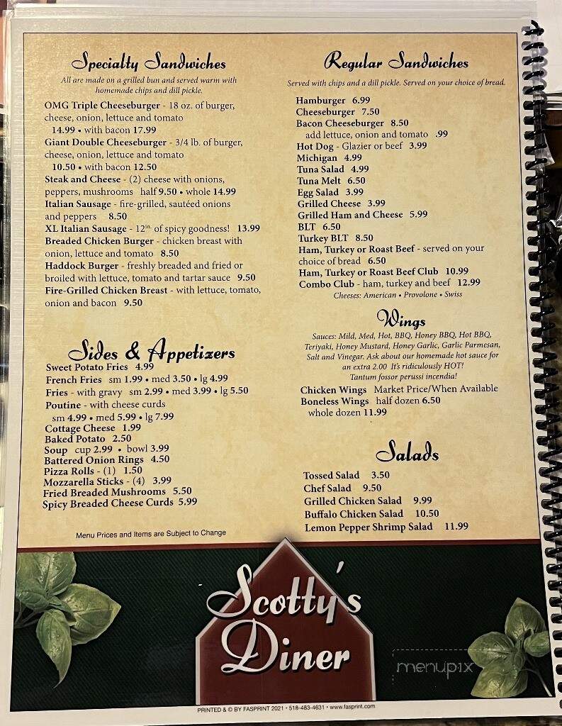 Scotty's Diner - Brushton, NY menu_pic