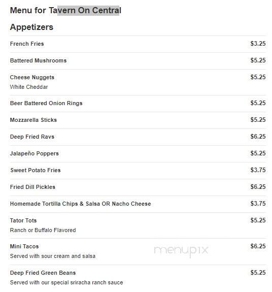 The Tavern On Central - Florence, WI menu_pic