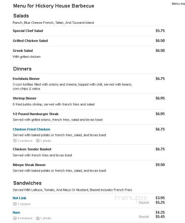 Hickory House Barbecue - Dallas, TX menu_pic