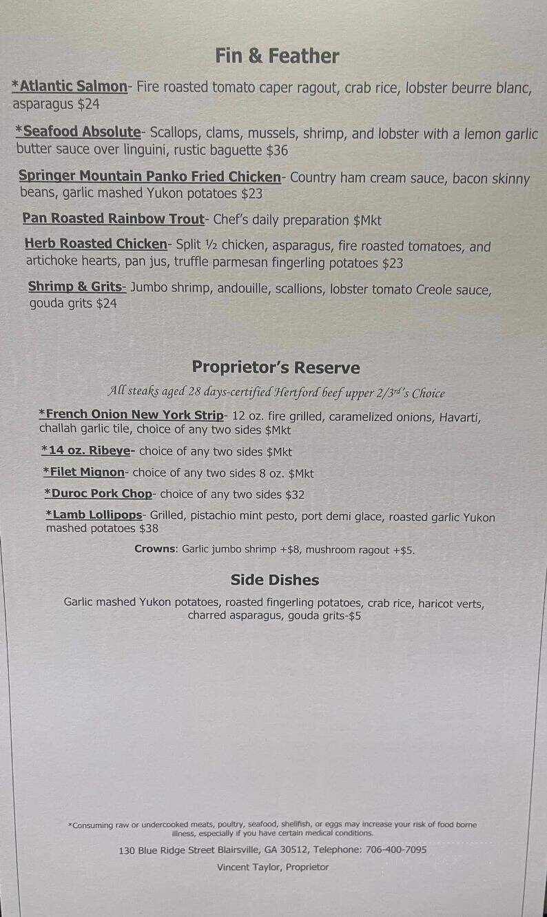 Vincents Coppertop Restaurant and Pub - Blairsville, GA menu_pic
