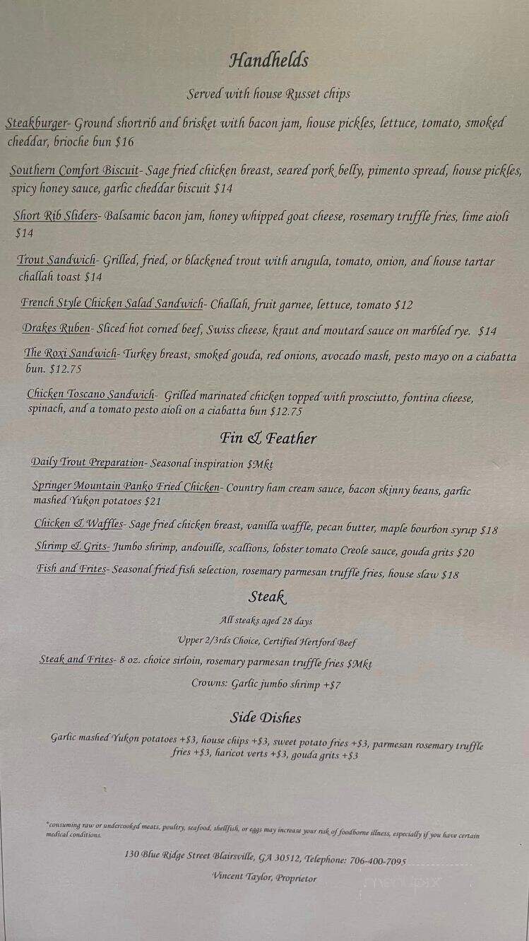 Vincents Coppertop Restaurant and Pub - Blairsville, GA menu_pic