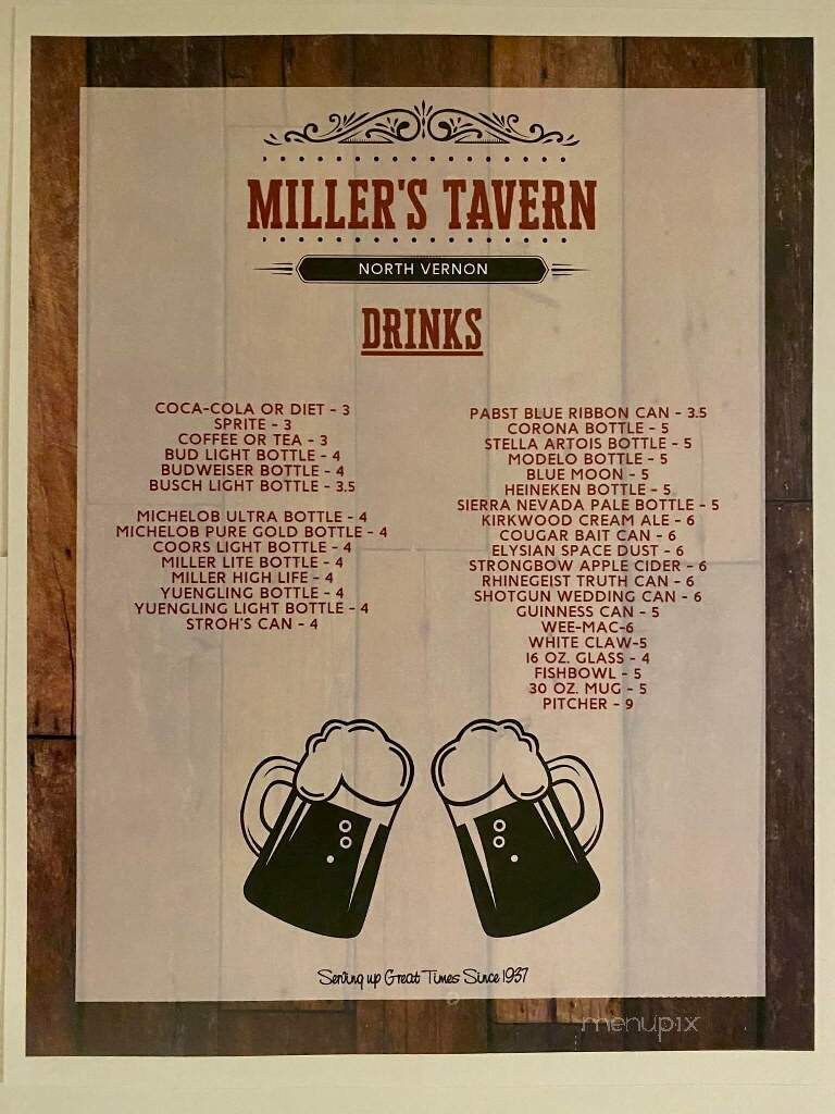 Miller's Tavern - North Vernon, IN menu_pic