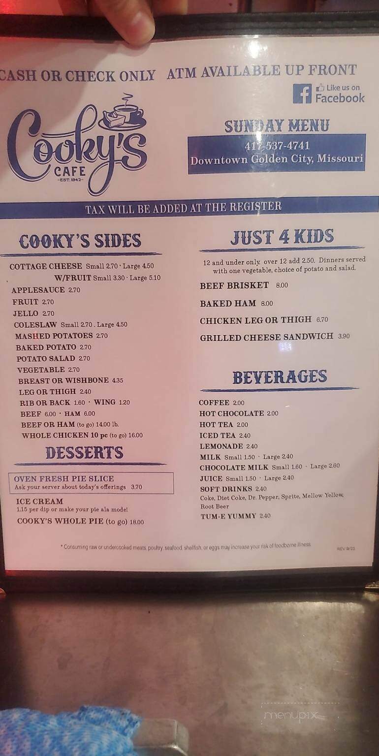 Cooky's Cafe - Golden City, MO menu_pic