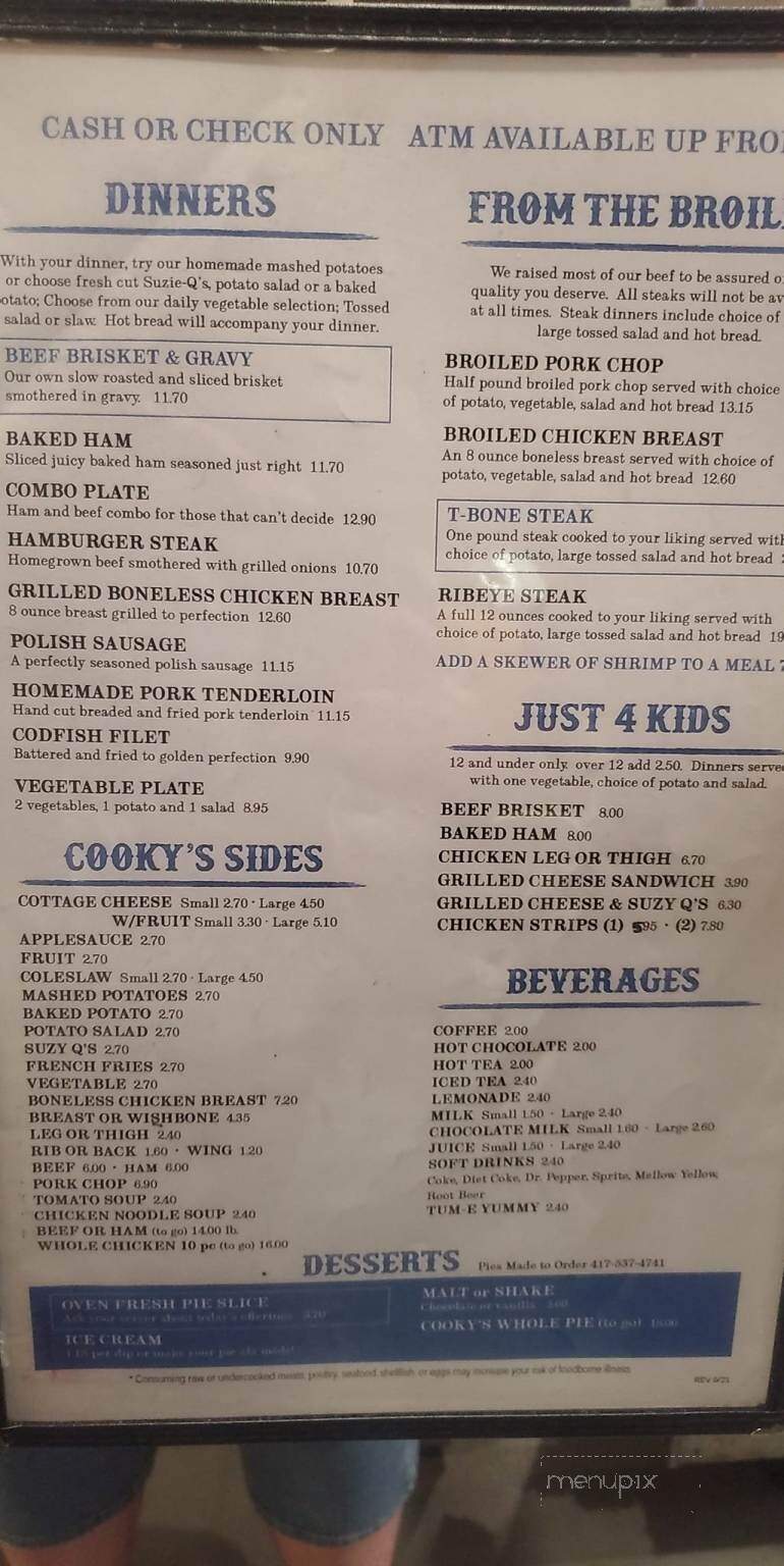 Cooky's Cafe - Golden City, MO menu_pic
