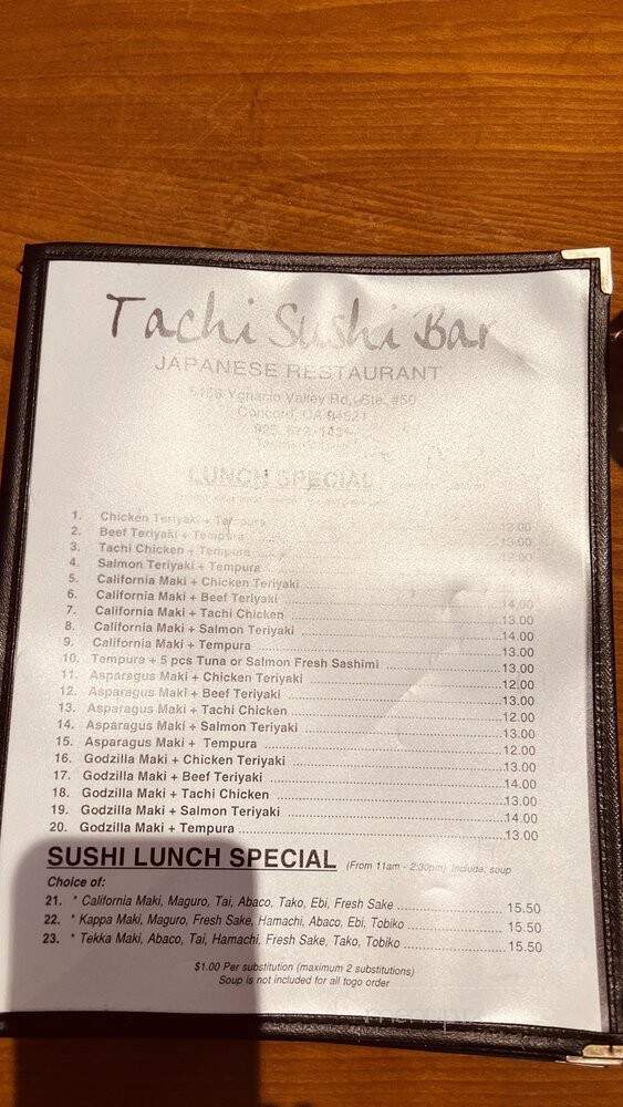 Tachi Sushi Bar - Concord, CA menu_pic