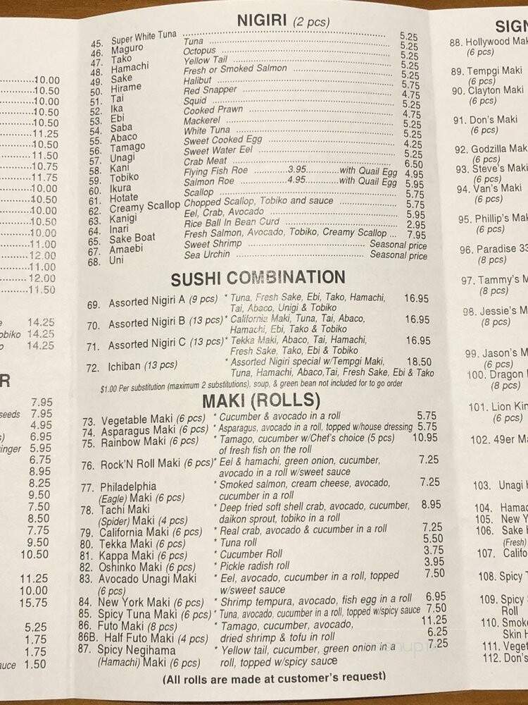 Tachi Sushi Bar - Concord, CA menu_pic