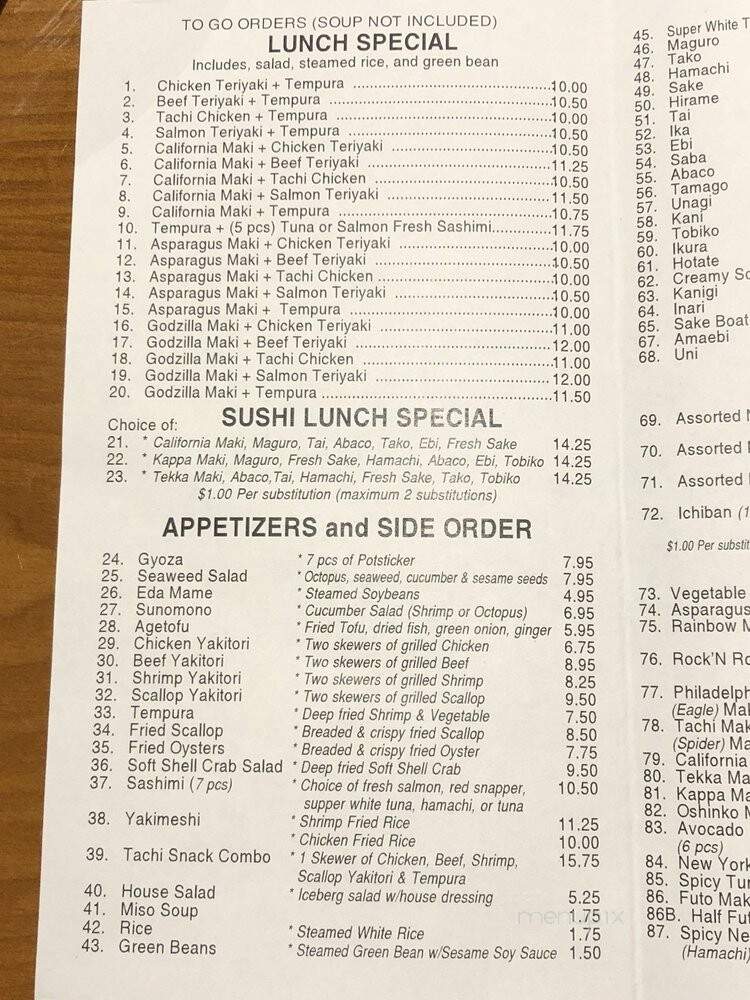 Tachi Sushi Bar - Concord, CA menu_pic