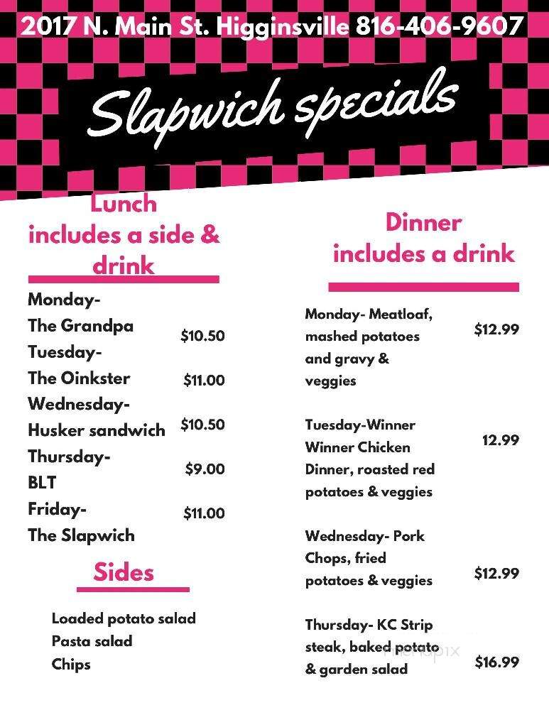 Slappy's Roadside Grill - Higginsville, MO menu_pic