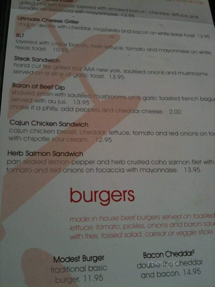 Baron Bar & Grill - Abbotsford, BC menu_pic