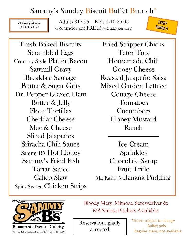 Sammy B's - Lebanon, TN menu_pic