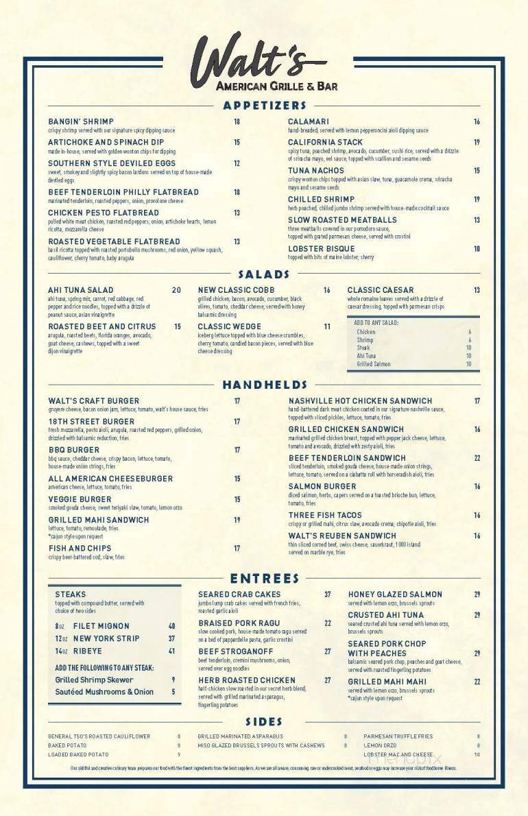 Walt's American Grille & Bar - Boca Raton, FL menu_pic