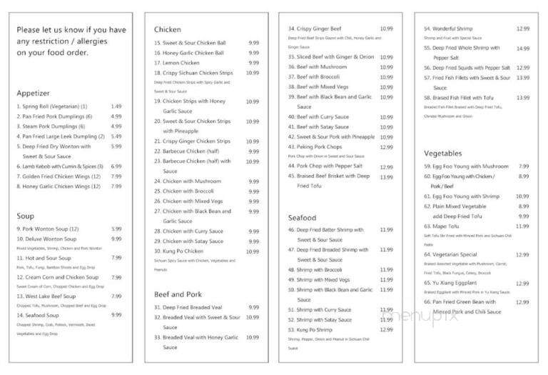 Yami Garden Restaurant - Winnipeg, MB menu_pic