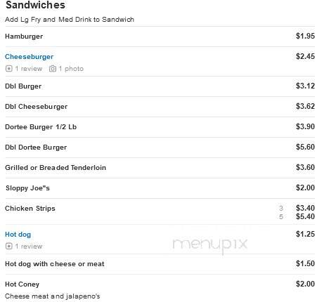 Dortee's Drive In - Alexandria, IN menu_pic