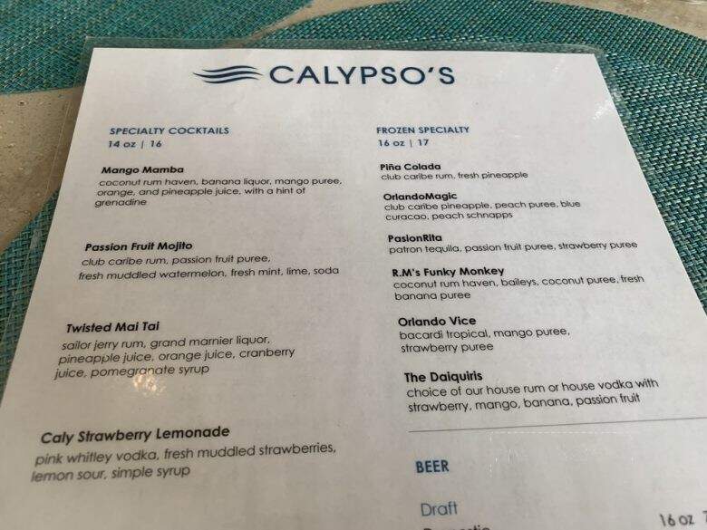 Calypso's Pool Bar & Grille - Orlando, FL menu_pic