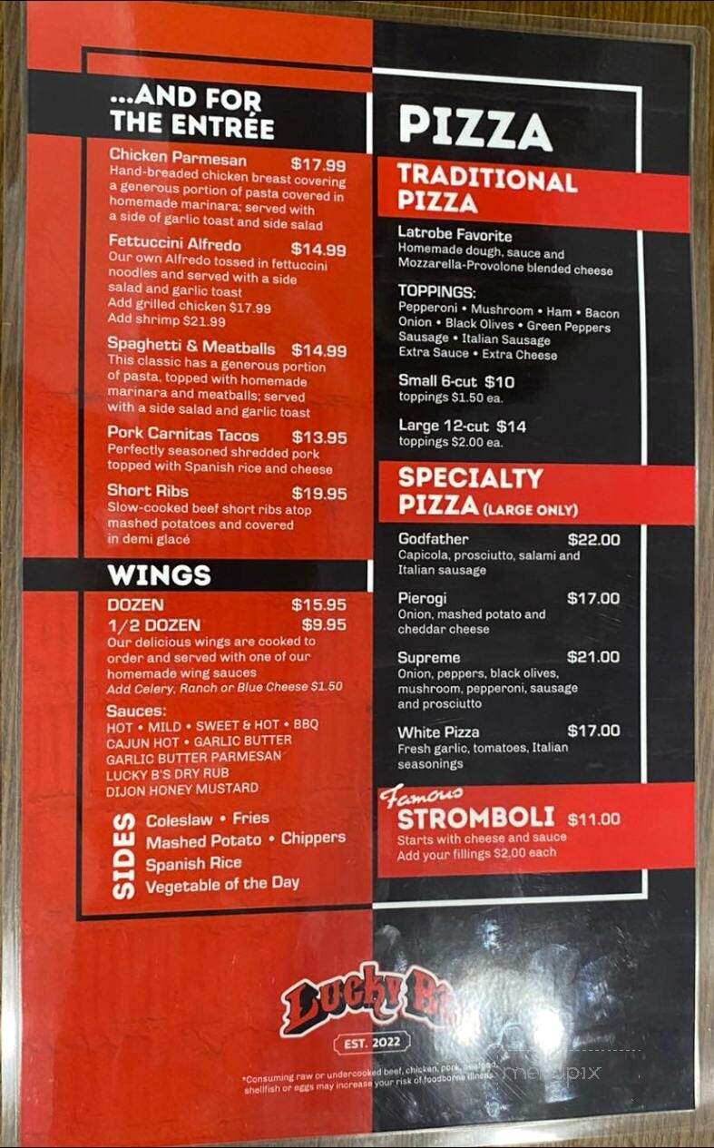 Lucky B's - Latrobe, PA menu_pic