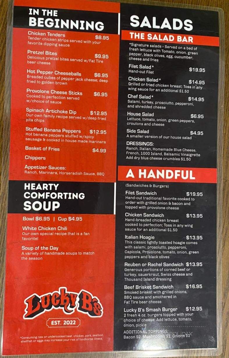 Lucky B's - Latrobe, PA menu_pic