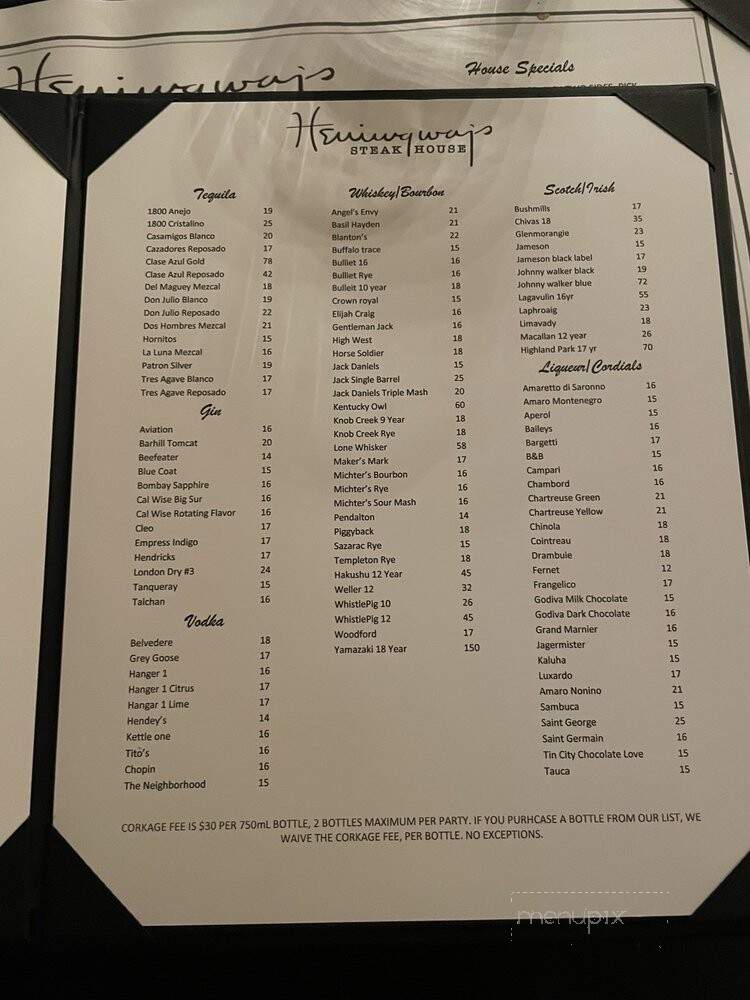 Hemingway's Steakhouse - Paso Robles, CA menu_pic