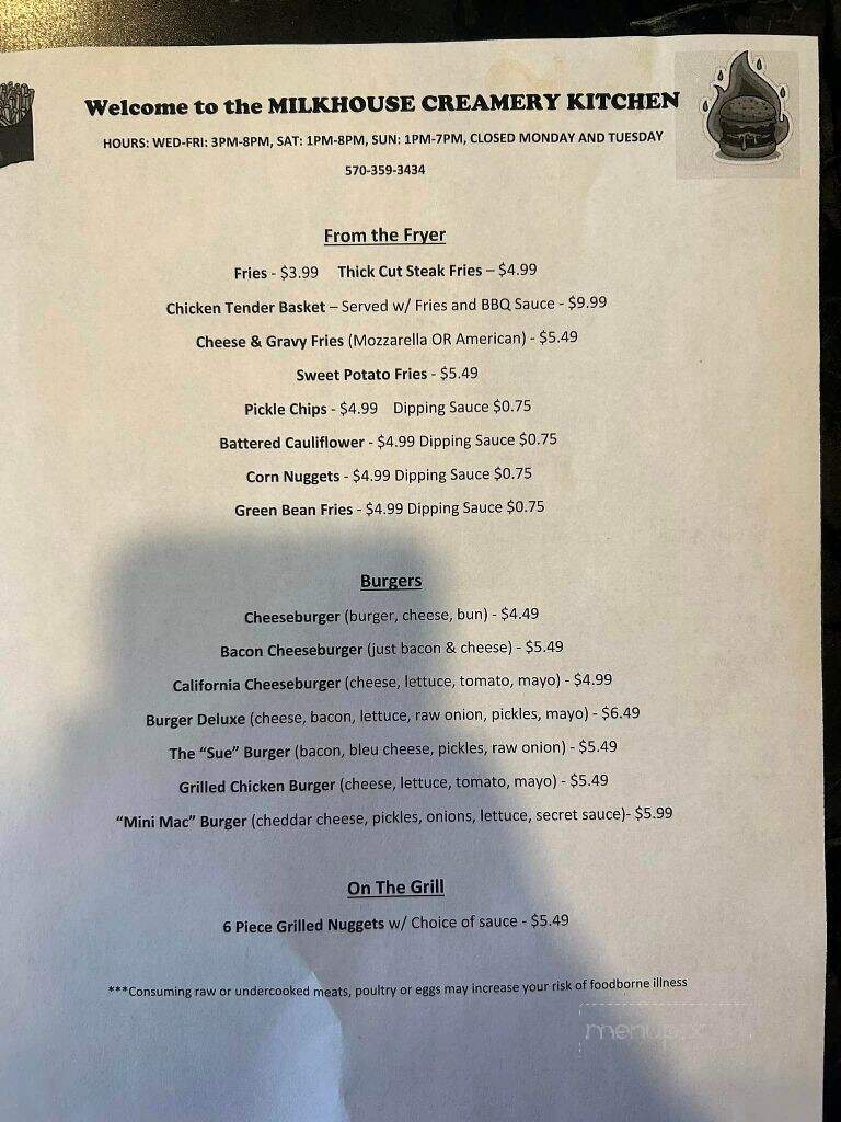 Milkhouse Creamery - Drums, PA menu_pic