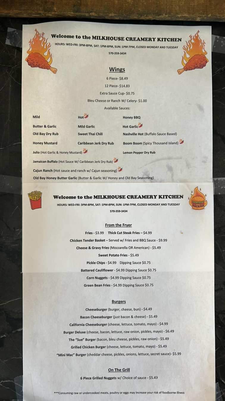 Milkhouse Creamery - Drums, PA menu_pic